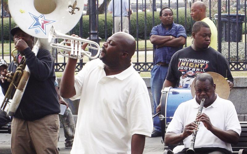 Street musicians in New Orleans are noteworthy for their enthusiastic renditions of traditional jazz.