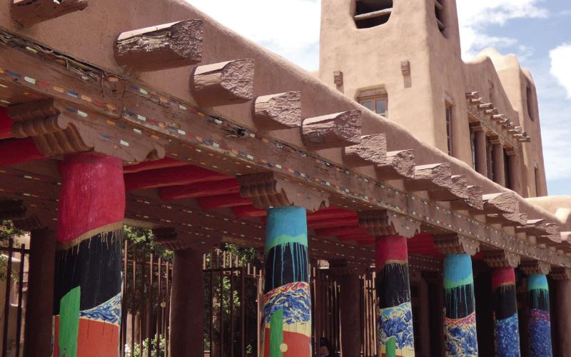 Colors in New Mexico tend to be vivid. Note the vigas, once functional but now mostly stylistic and decorative.