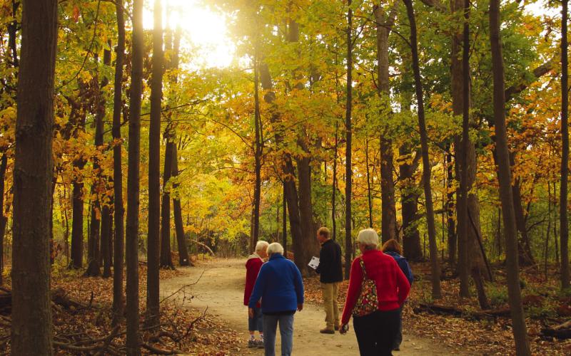 Jim Witter, Wood County Park District program manager, leads a group hike at W.W. Knight Nature Preserve.