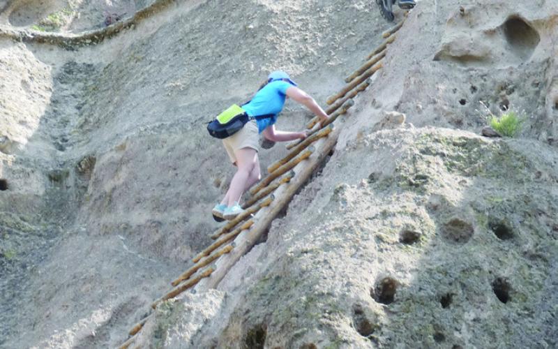 The climb up 140 feet at Bandelier is not for the timid or faint of heart. That would be me. Shirley says it was no big deal.
