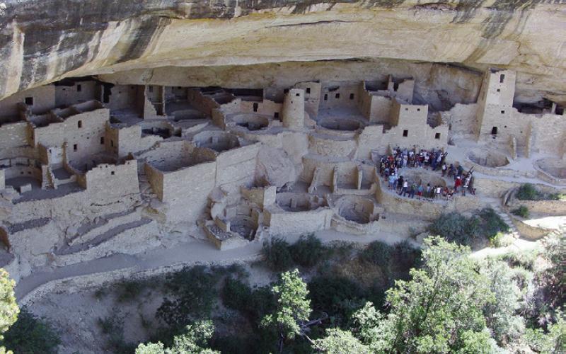 Cliff Palace at Mesa Verde is tucked beneath the overhang. Original theory was it was safe from aggressive neighbors. Then it was to benefit from sun exposure when it was lower in the winter sky. Recent theory is the village didn’t reside there, just the high muckety mucks. Malibu of the Ancients.