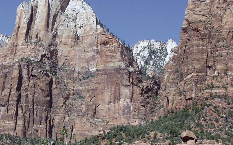Mormon settlers with Biblical inclinations named this area Zion and gave appropriate names to landmarks such as the Three Patriarchs—Abraham, Isaac, and Jacob.