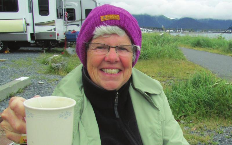 On July 4, Shirley enjoyed a nice cup of hot tea in Seward, Alaska. “Next time,” she said, “we’ll come in summer.”