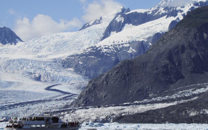 The Columbia Glacier drops huge chunks of ice into the sea, generating sizable waves to lift tour boats and thrill the passengers.