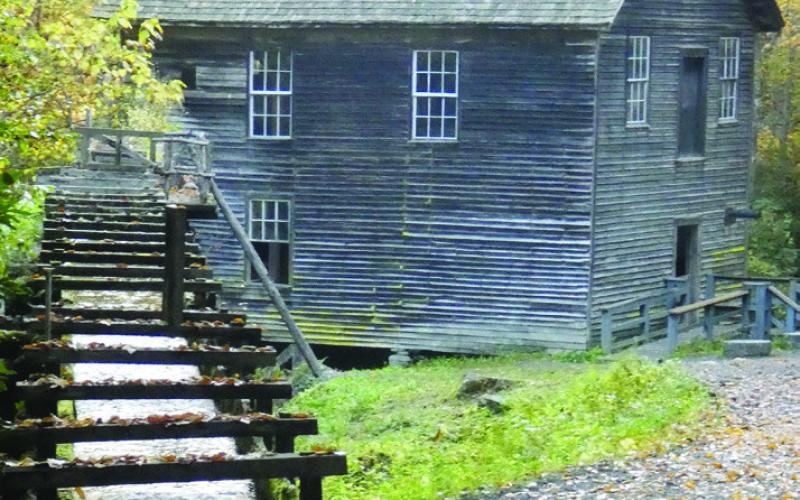 The Mingus Mill near Oconaluftee is driven by water diverted from a small stream by this sluice.