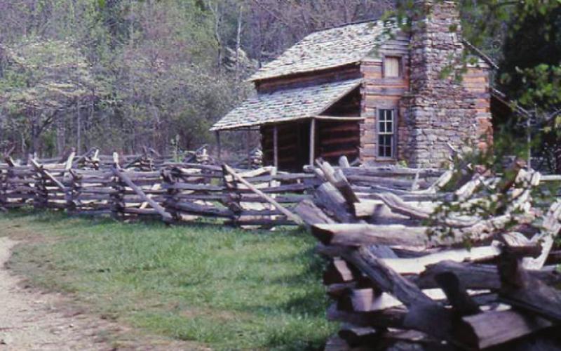 Square cut logs indicate that this cabin was built after the arrival of sawmills in the Cove.