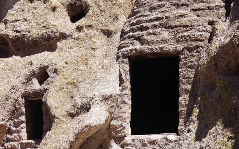 The Puebloans at Bandelier took advantage of shallow natural caves for storage areas where their food and other goods could be better protected from animals and the weather.
