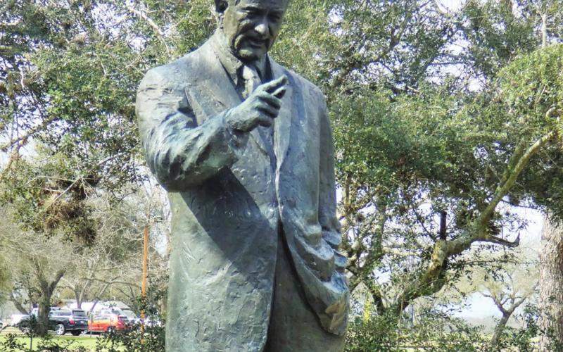 LBJ pointing towards his beloved Pedernales.