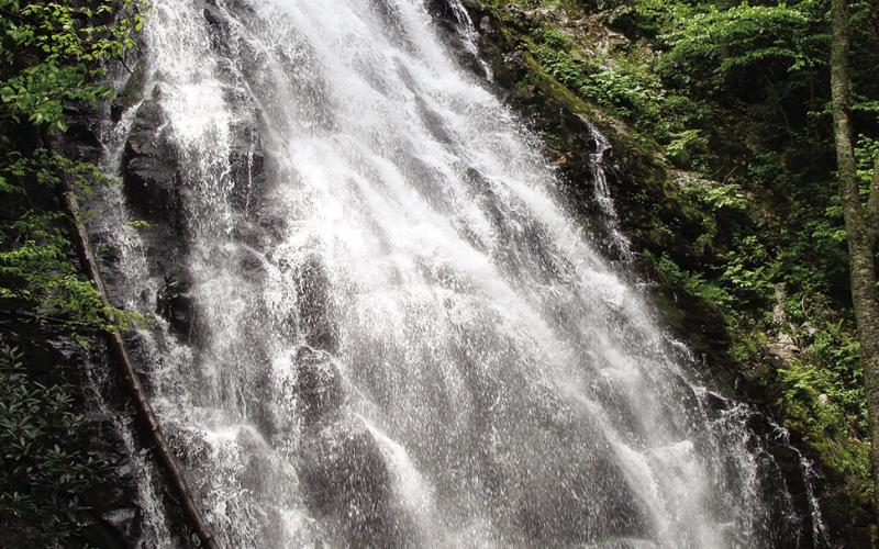 Crabtree Falls, like all the waterfalls on the Blue Ridge, is downhill from the Parkway. You can choose the shortbut- steep route or the longer, more gentle way. We take the short route down and the long route back up.