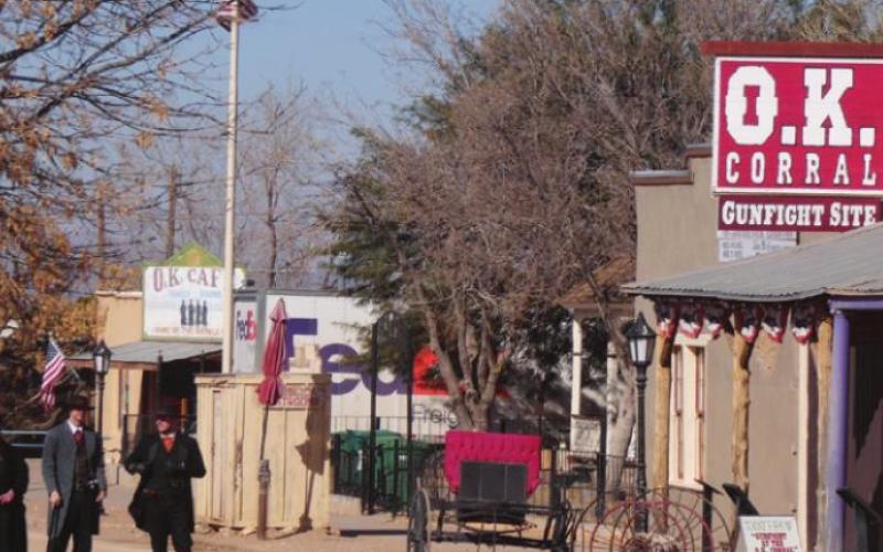The Earp brothers and Doc Holliday wait for the Clantons and McLaurys to show up for their regularly scheduled but totally spontaneous shootout in Tombstone.