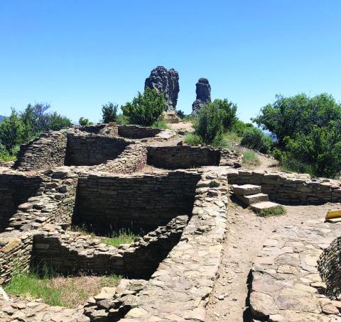 A view of Chimney Rock and Companion Rock from the pueblo, where the lunar standstill would have been observed.