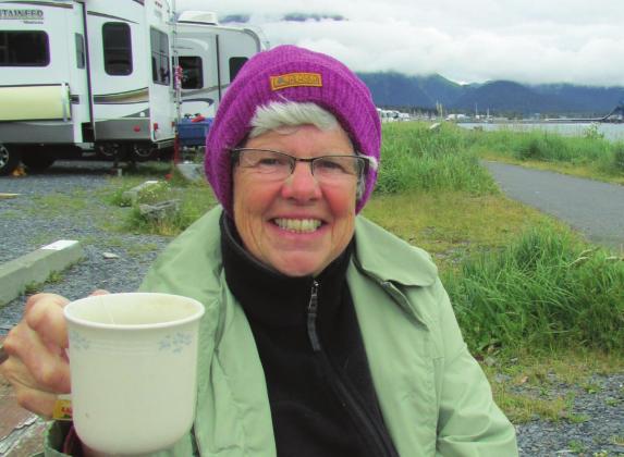On July 4, Shirley enjoyed a nice cup of hot tea in Seward, Alaska. “Next time,” she said, “we’ll come in summer.”