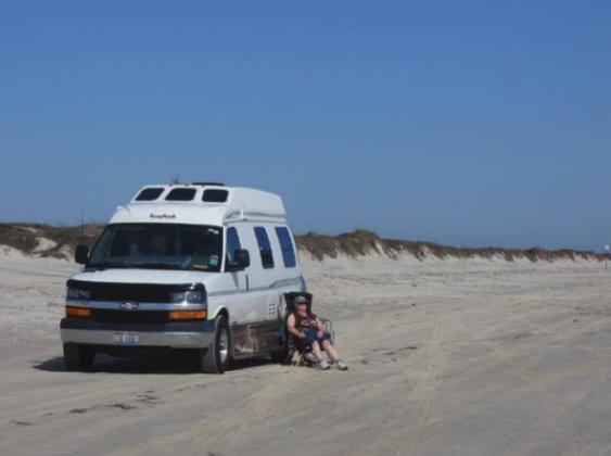We don’t object at all to camping right on the beach at Padre Island even though we have to go to sleep to the sound of surf and the calls of sea birds.