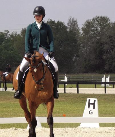 Caitlyn and Lucy in the dressage ring. Note the letter that indicates where the next movement is supposed to begin.